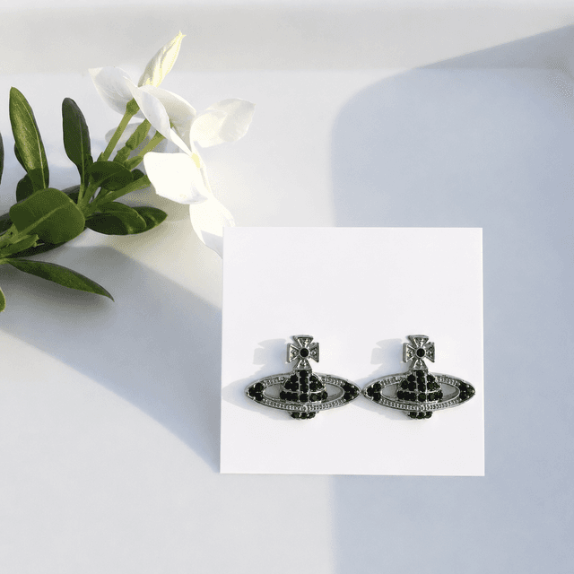 Vivienne Westwood Style Black Stud Earrings